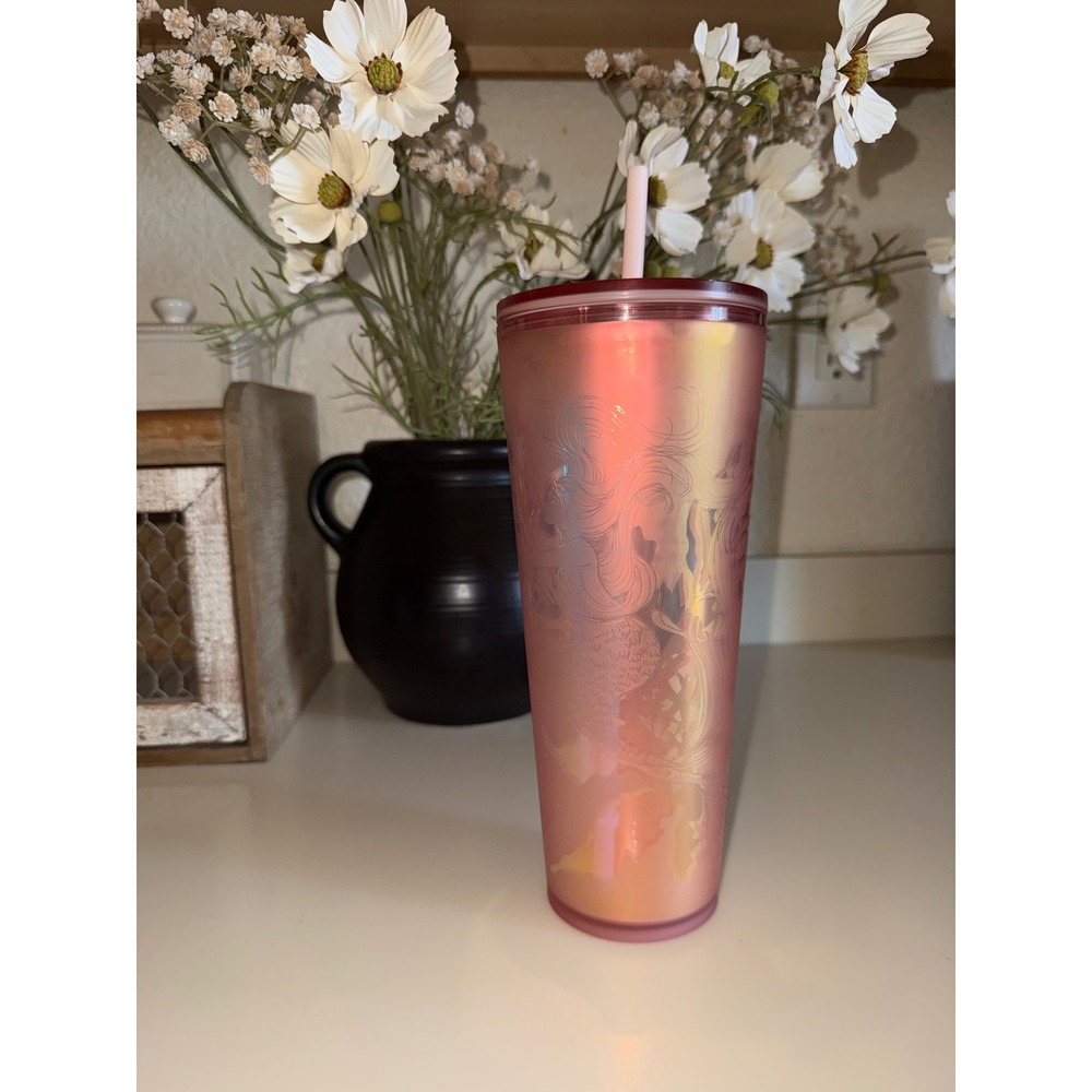 Starbucks Siren Mermaid Iridescent Rose Gold Venti 24oz Cold Cup Tumbler Pink